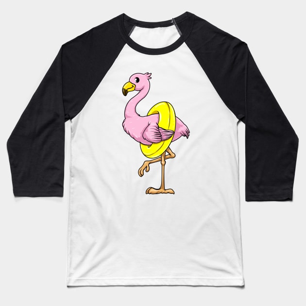 Flamingo at Swimming with Swim ring Baseball T-Shirt by Markus Schnabel